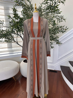Tan Two Piece Tatreez Beaded Abaya