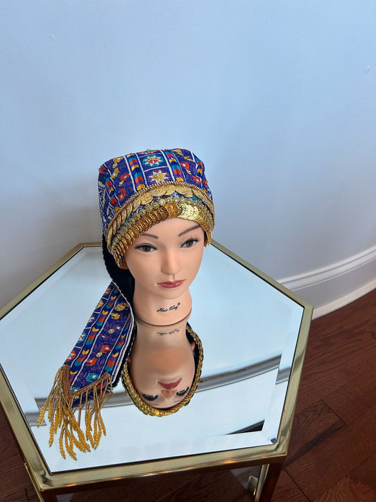 Blue Tatreez Embroidery Coin Head Piece