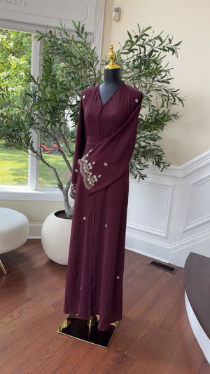 Burgundy Sleeve Detailed Abaya