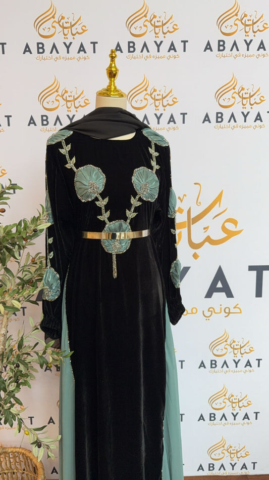 Black Velvet Floral Abaya