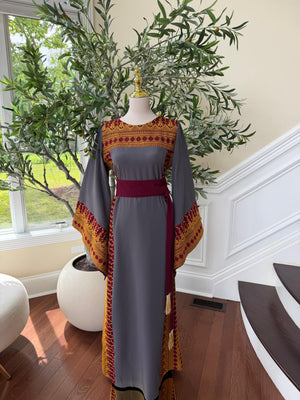 Grey Traditional Tatreez Embroidery Thobe