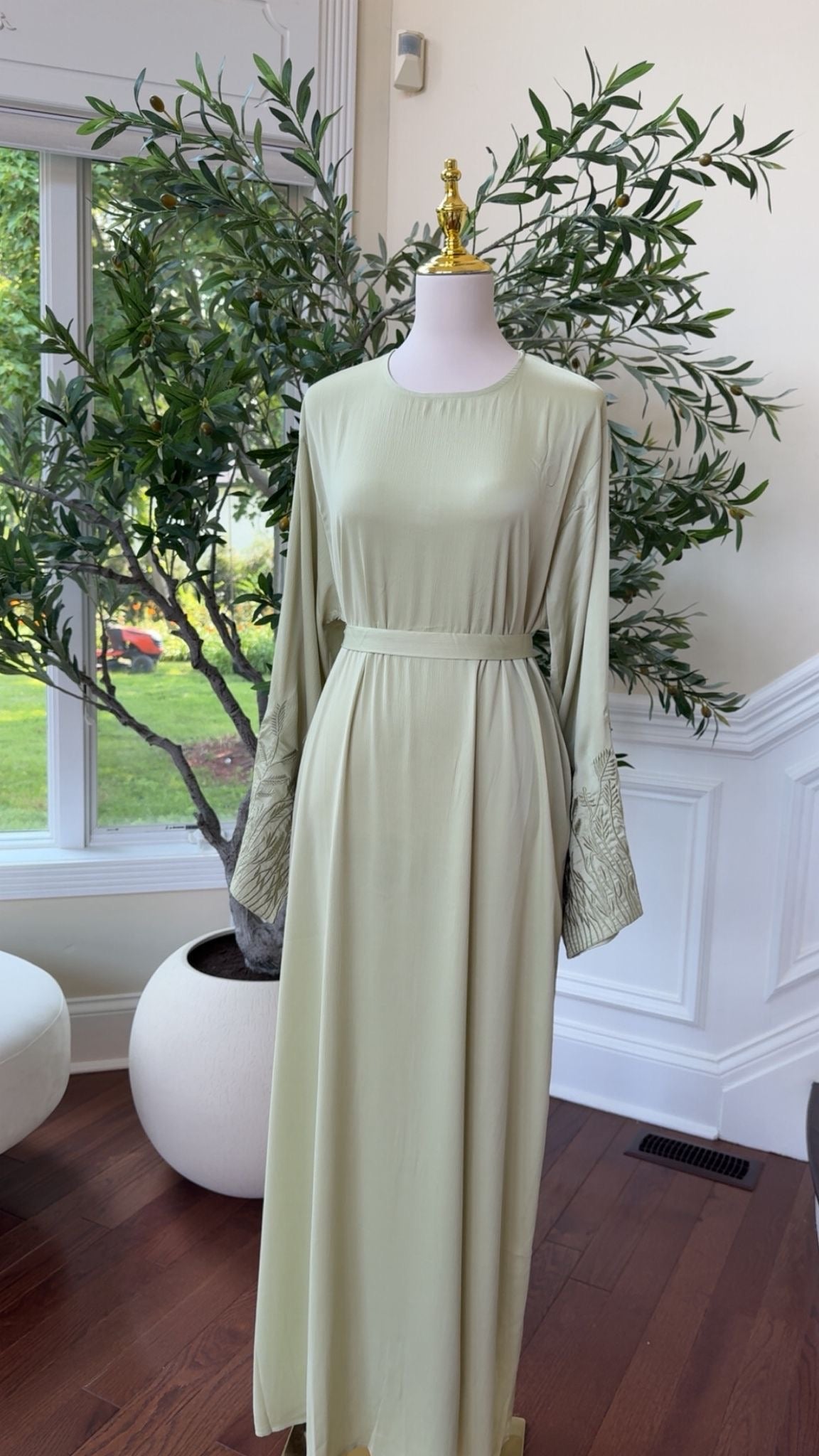 Light Green Serenity Floral Embellished Abaya