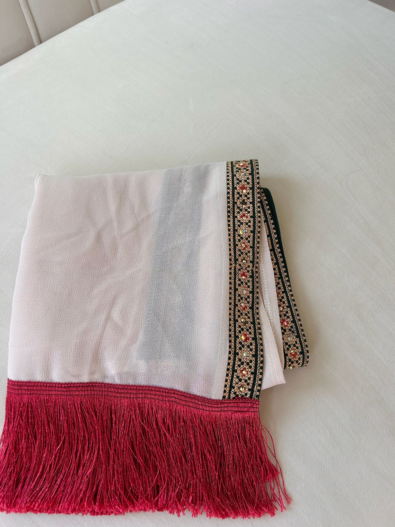 Cream / Green Tatreez Khirka Shal