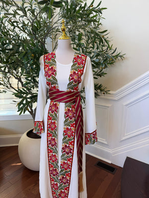 White Embroidery Tatreez Floral Thobe
