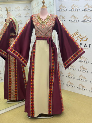 Palestinian Heritage Thobe – Burgundy Panel Design