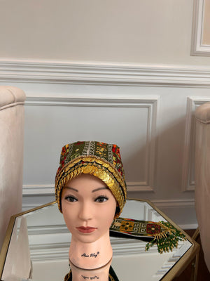 Olive Green Traditional Tatreez Coin Head Piece