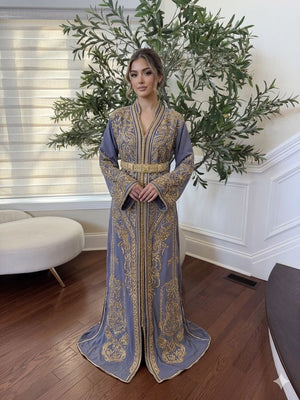 Gray Elegance Beaded Embroidery Kuftan