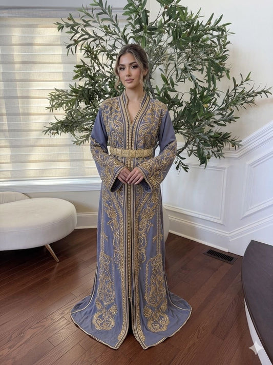 Gray Elegance Beaded Embroidery Kuftan