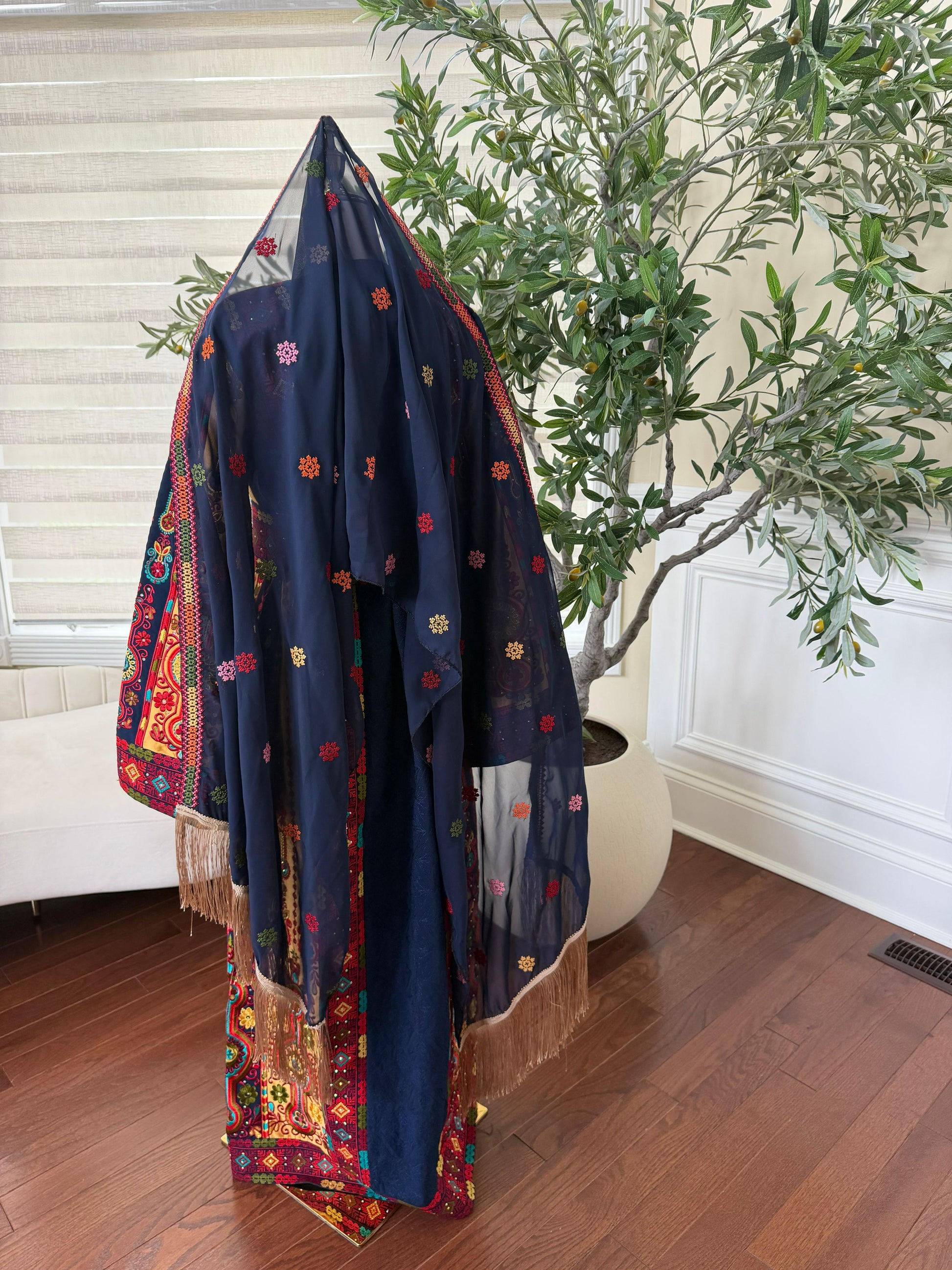 Navy Blue Embroidery Tatreez Thobe