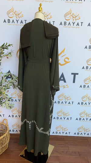 Green Silver Floral Abaya