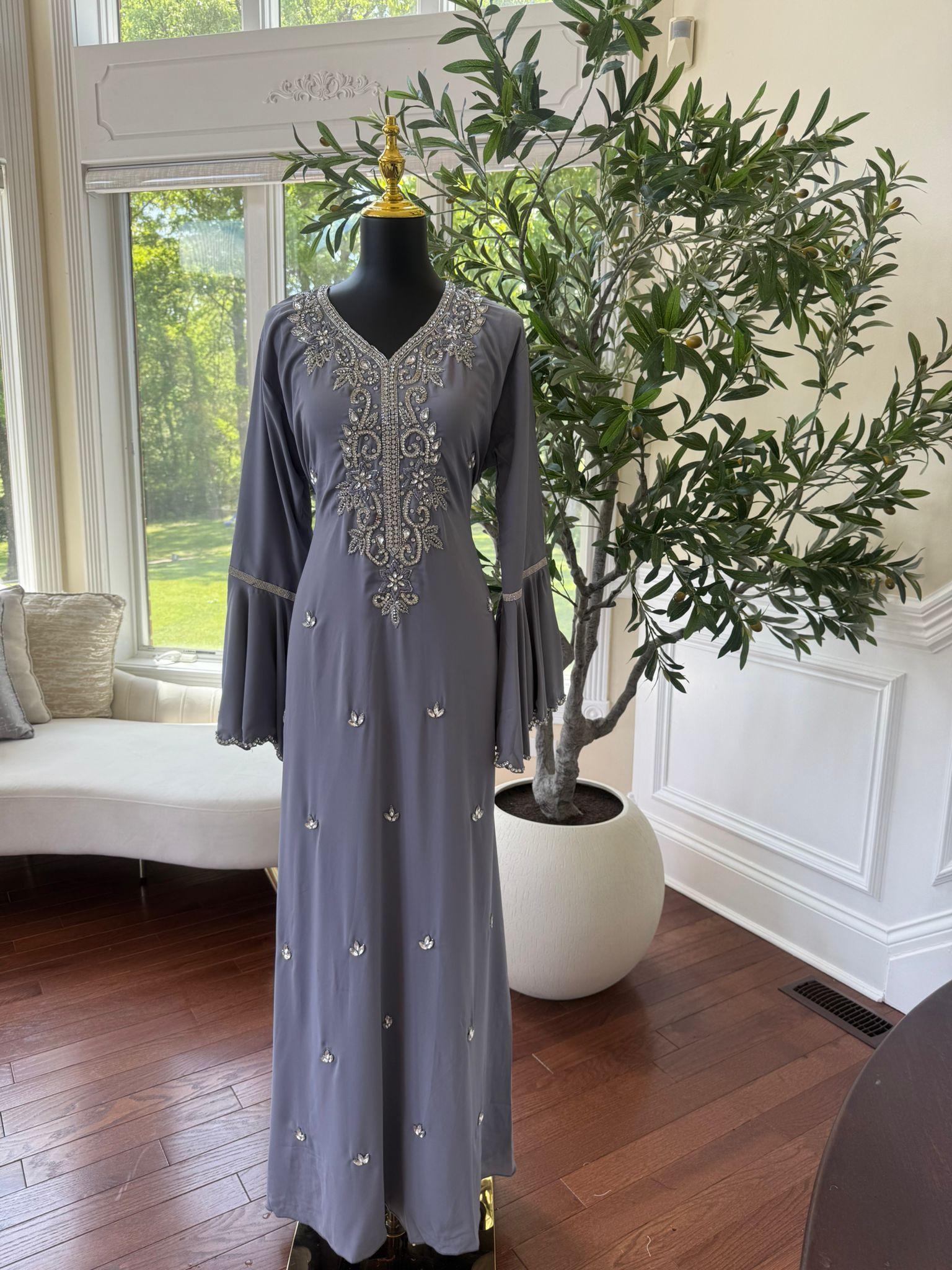 Purple Grey Beaded Kuftan