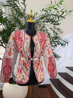 Tan Heritage Red Tatreez Jacket