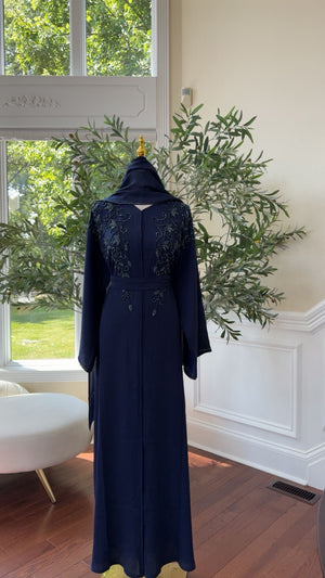 Blue Charming Floral Abaya