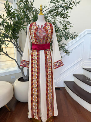 White Embroidery Tatreez Two Piece Thobe