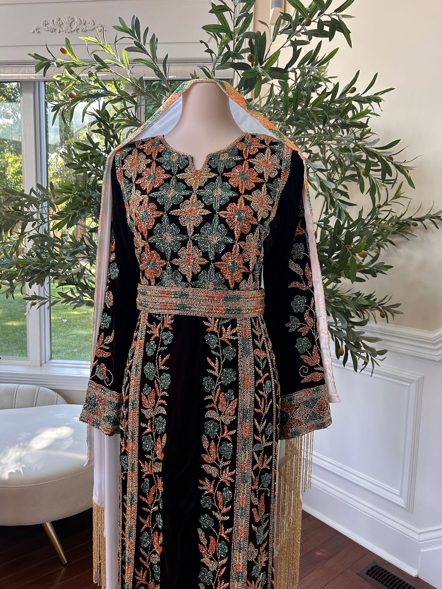 Brown Velvet Stone Thobe