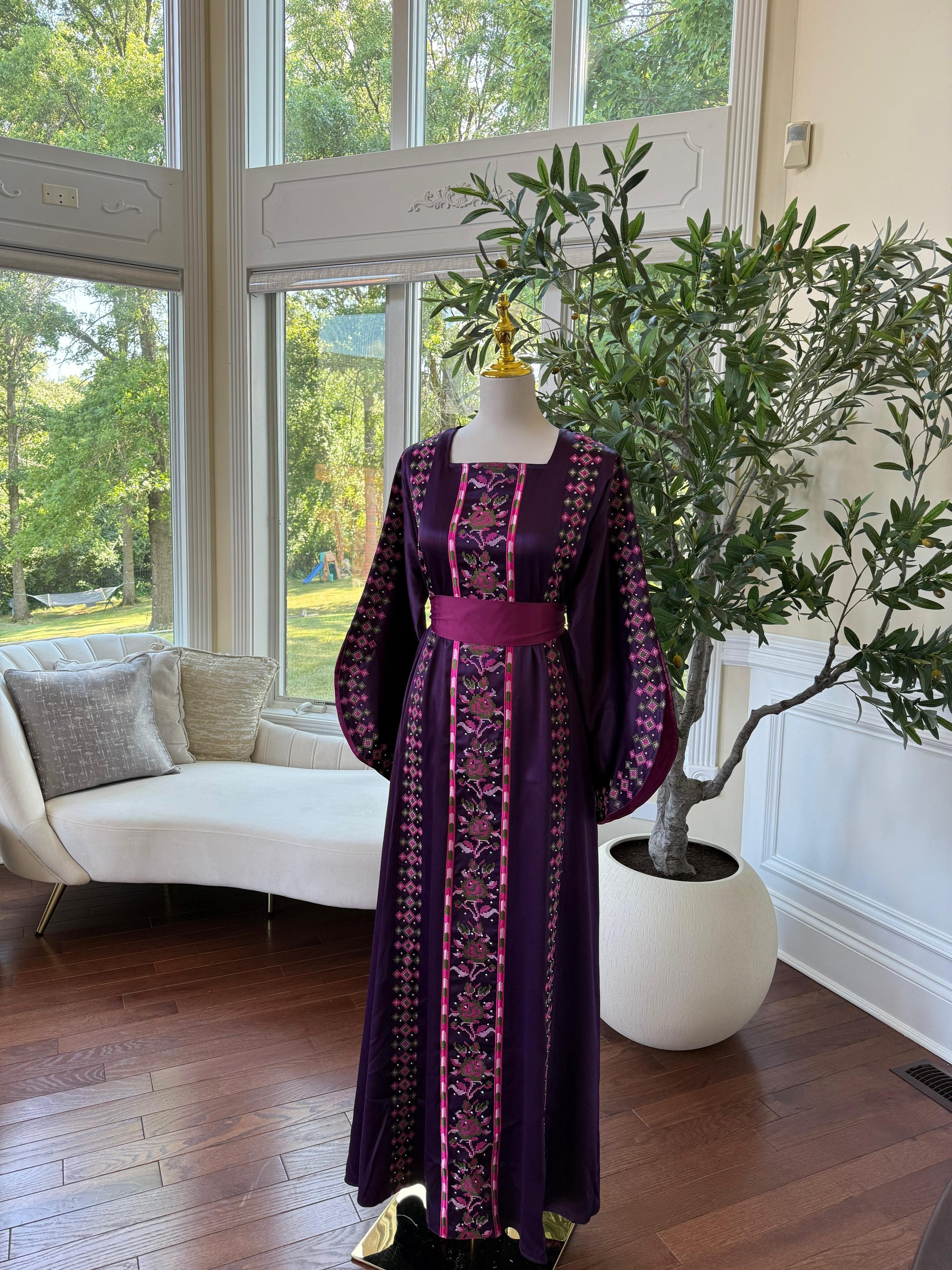 Purple Satin Tatreez Thobe
