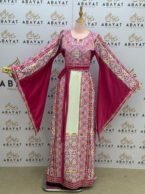 White Traditional Heritage Pink Pearl Tatreez Thobe