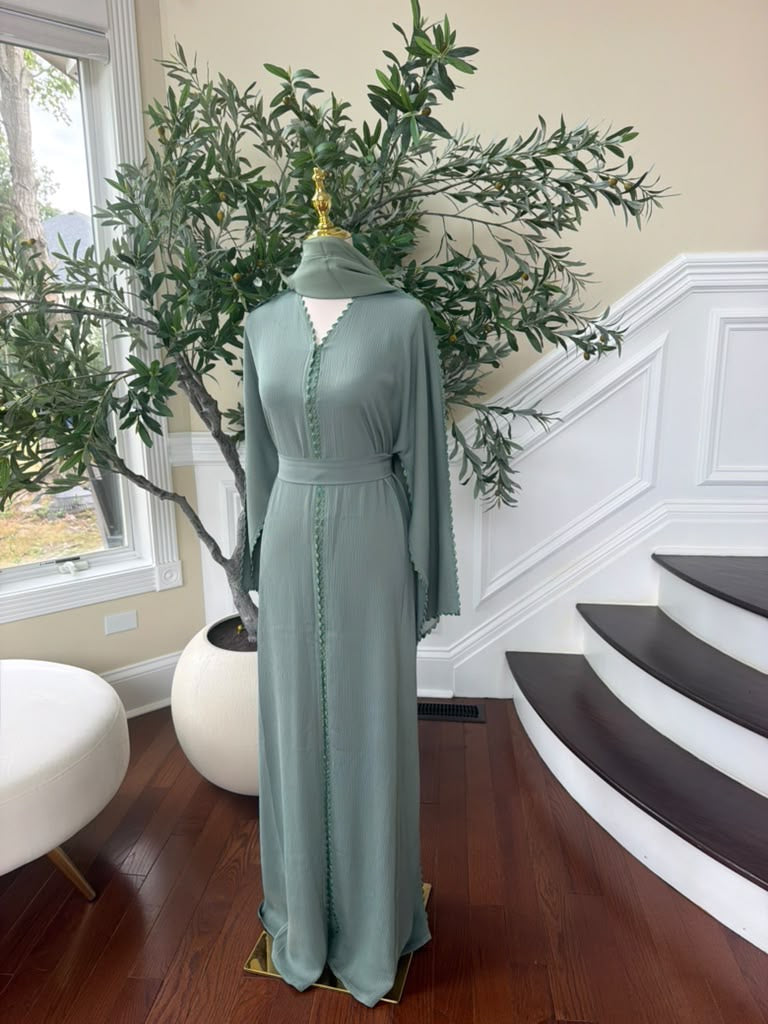 Mint Elegance Beaded Abaya
