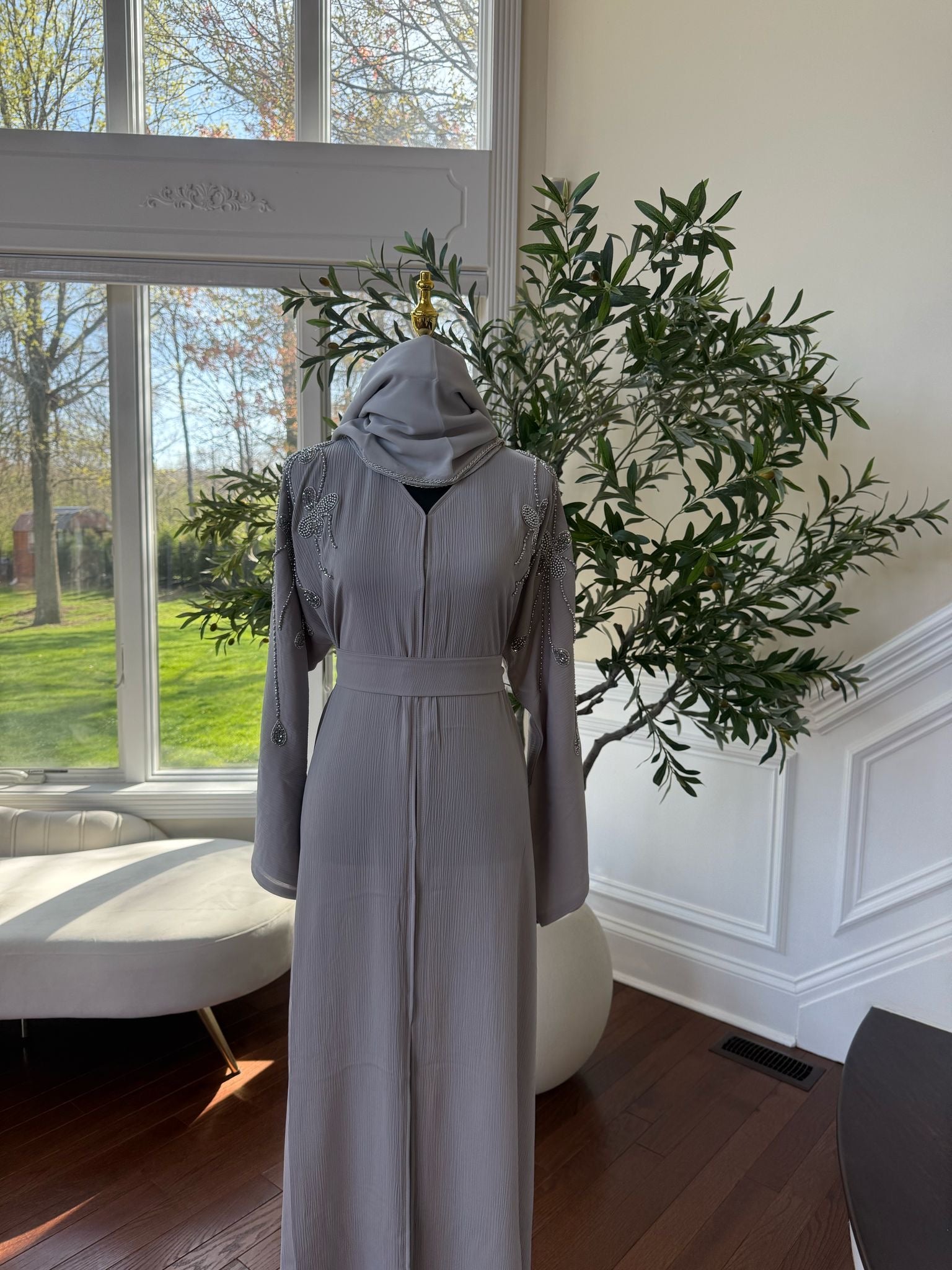 Grey Beaded Abaya