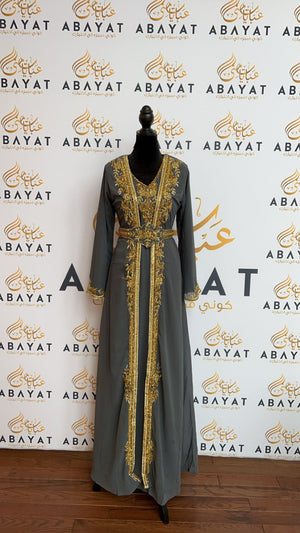 Luxurious Grey and Gold Kuftan #8097721