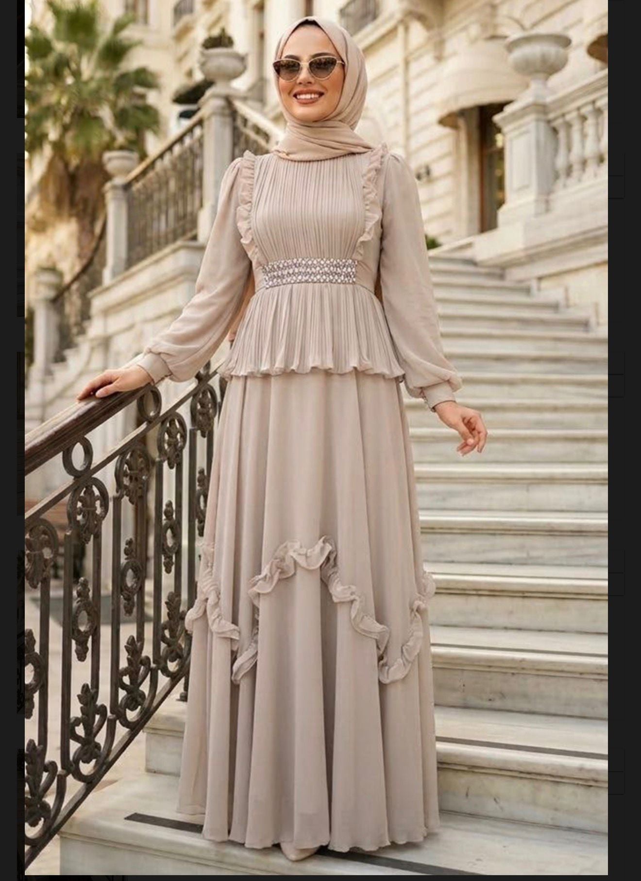 Cream Ruffled Essence Abaya