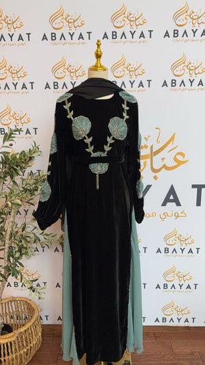 Black Velvet Floral Abaya