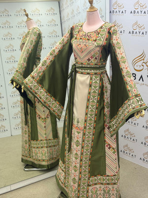 Classic Olive & Cream Traditional Embroidery Thobe
