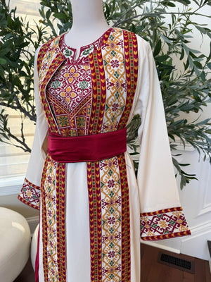 White Embroidery Tatreez Two Piece Thobe