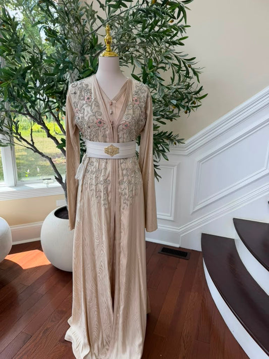 Peach Elegance Floral Kuftan