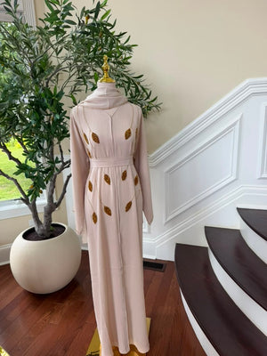 Cream Golden Beaded Essence Abaya