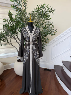 Grey Rose Elegance Beaded Kuftan