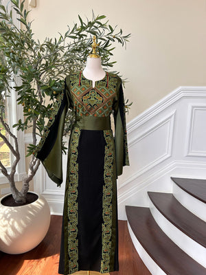 Black Embroidery Tatreez Green Thobe