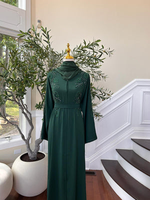 Green Floral Charm Abaya