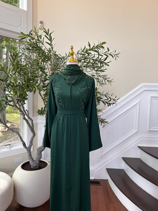 Green Floral Charm Abaya