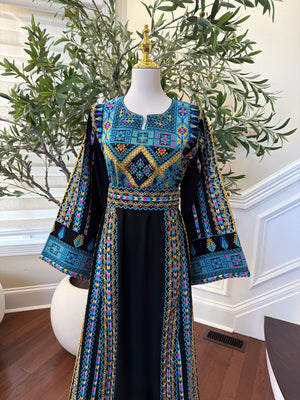 Black Embroidery Tatreez Traditional Blue Thobe