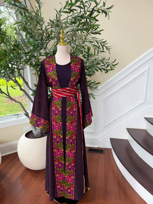 Purple Tatreez Embroidery Floral Thobe