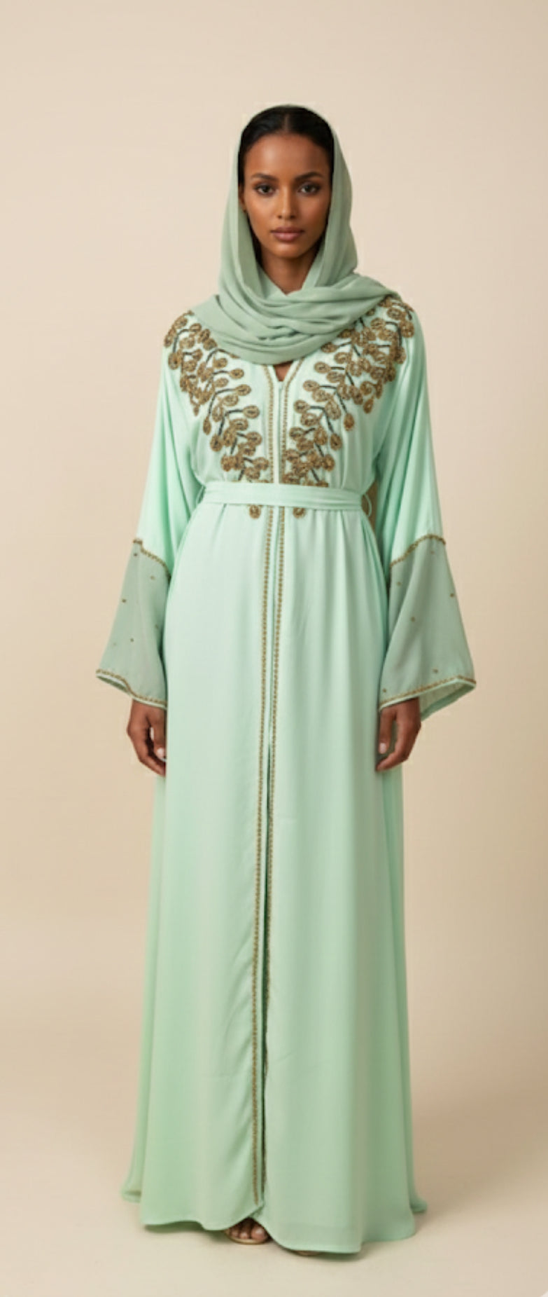 Mint Green Designed Abaya #8097663