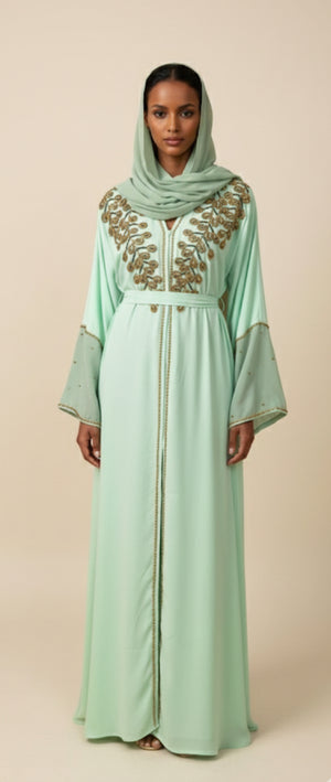 Mint Green Designed Abaya #8097663
