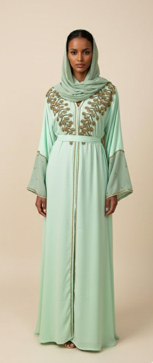 Mint Green Designed Abaya #8097663