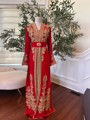 Red Detailed Golden Charm Kuftan
