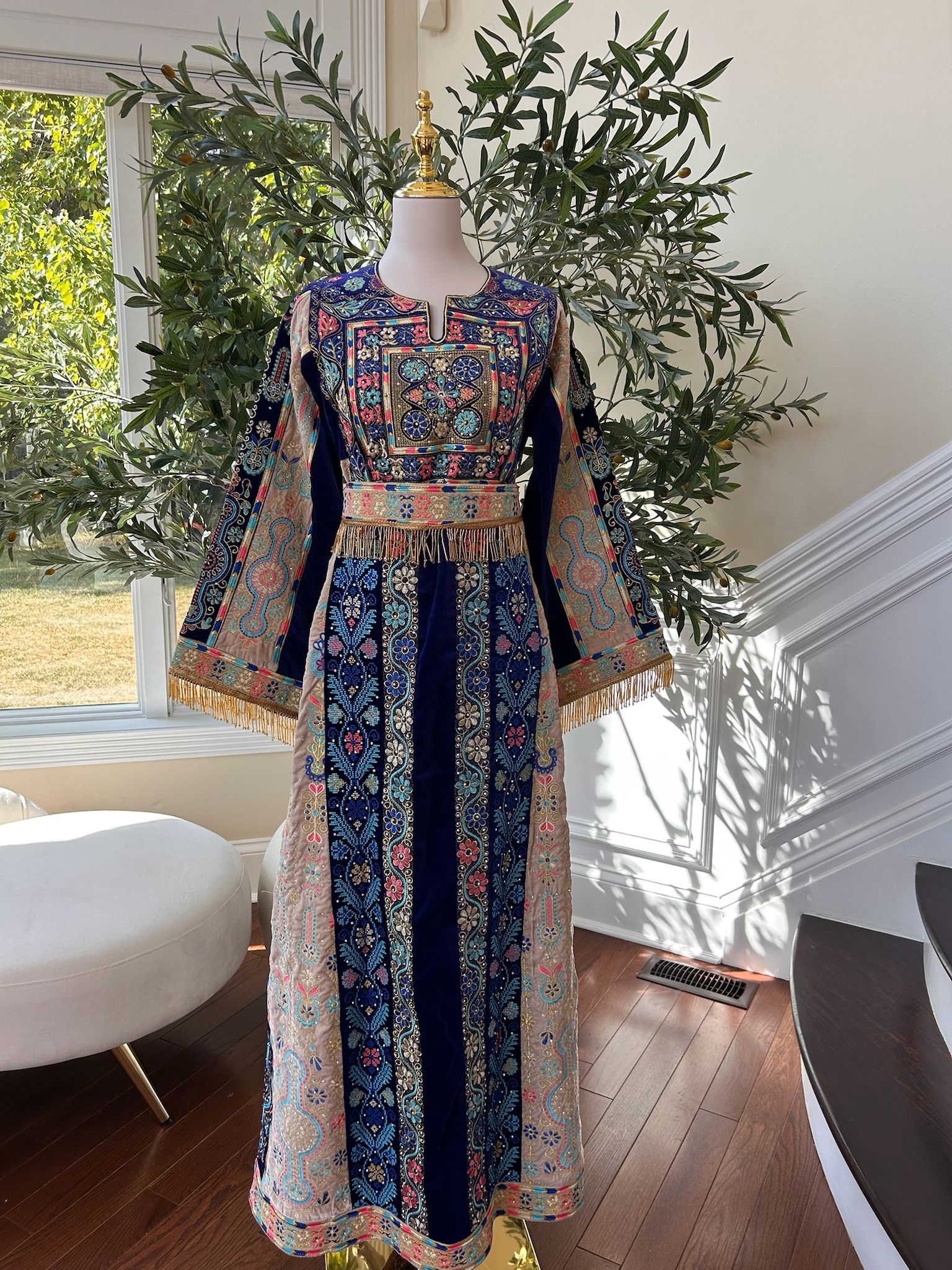 Blue Tatreez Velvet Embroidered Tatreez Thobe