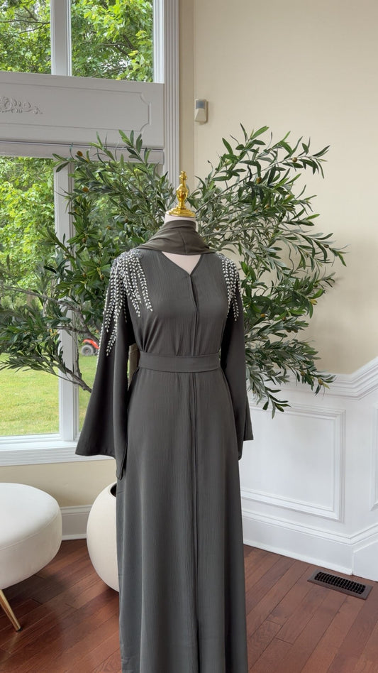 Olive Luxe Crystal Abaya