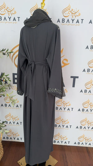 Ethereal Grey Abaya with Vine Detailing