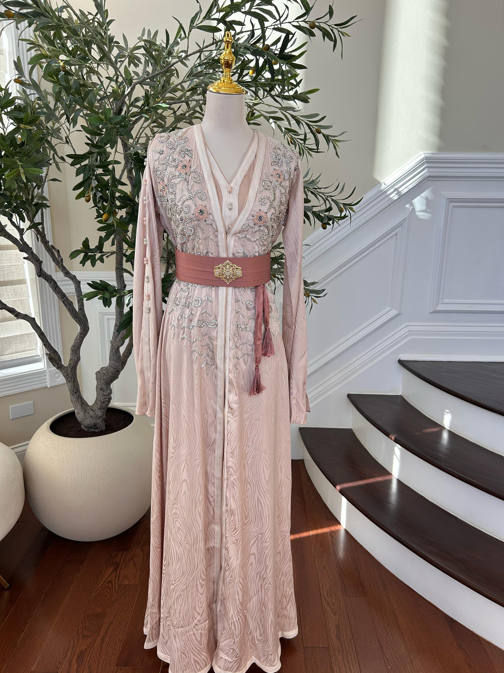 Light Pink Beaded Stone Kuftan