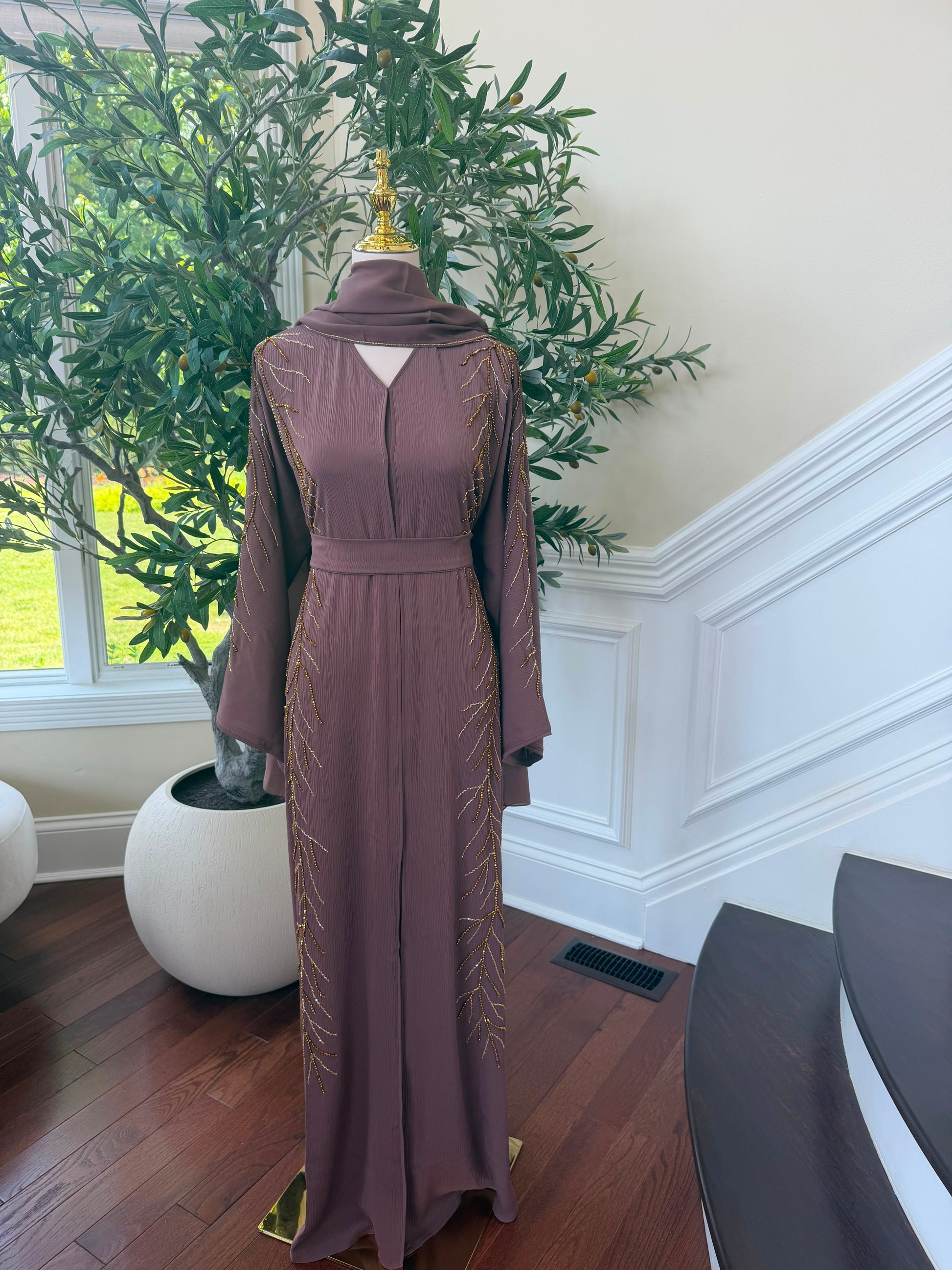 Muave Golden Beaded Abaya
