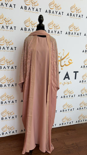 Elegant Blush Pink Sparkled Abaya Set with Coordinating Hijab #8097623