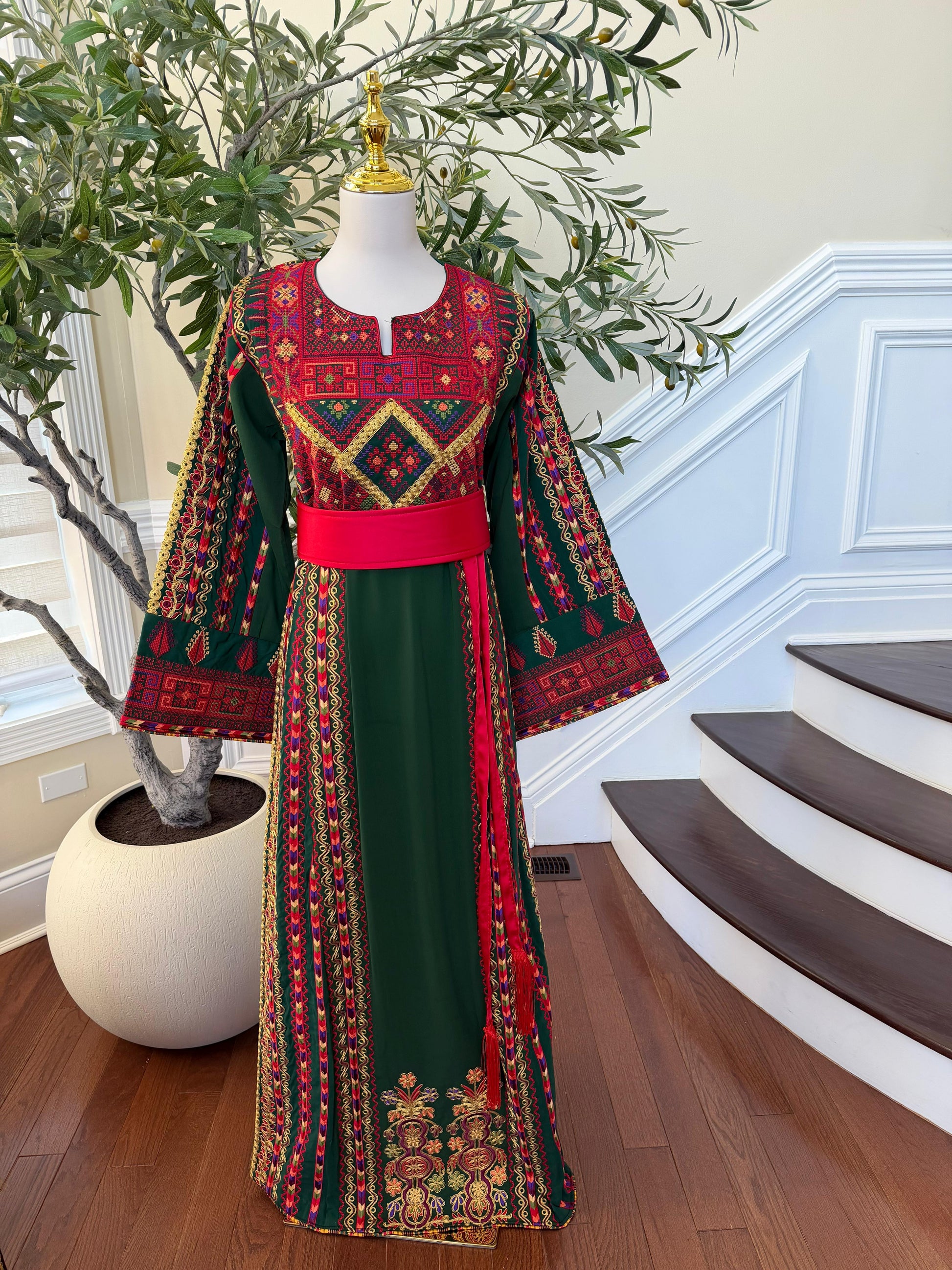 Green Embroidery Tatreez Red Thobe