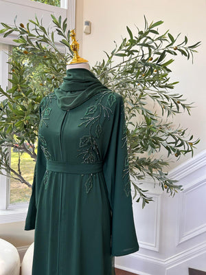Green Floral Charm Abaya