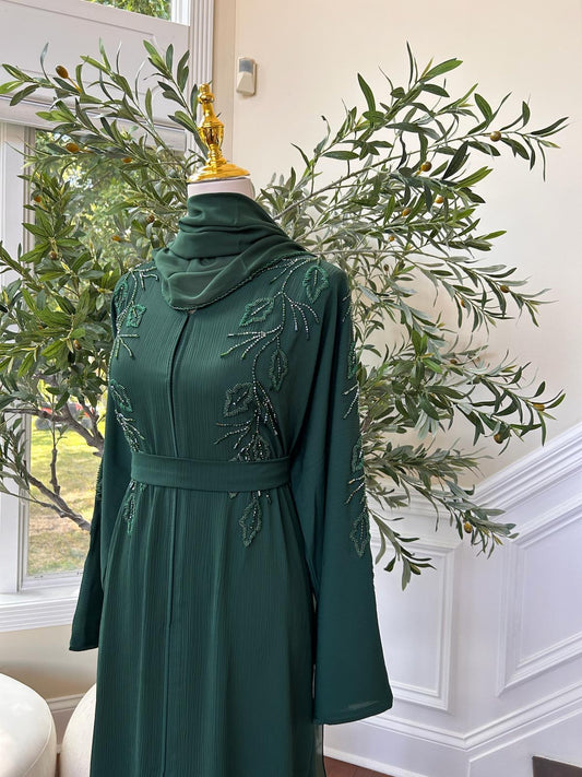 Green Floral Charm Abaya