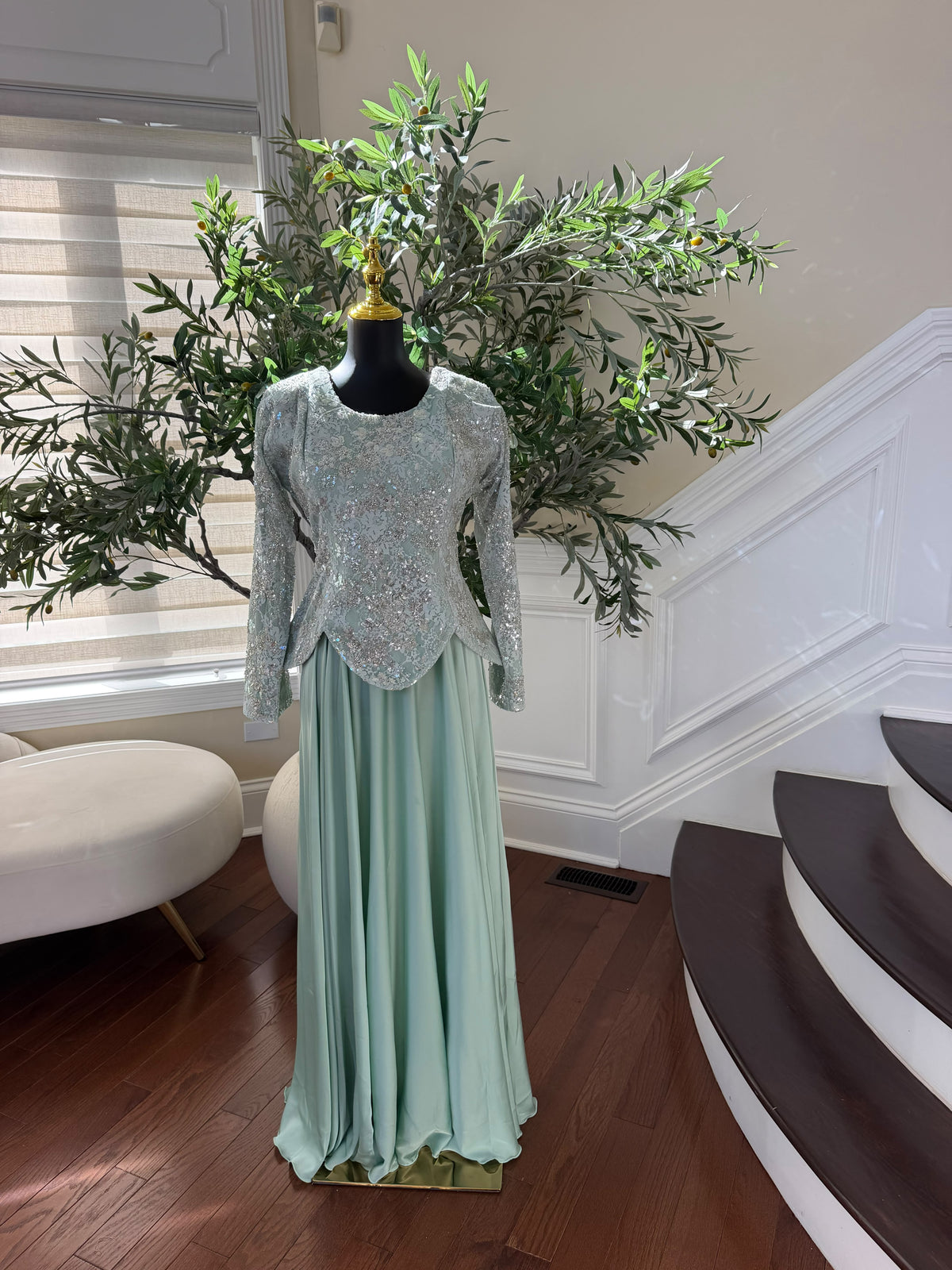 Elegant Mint Green Embellished Gown